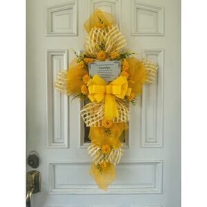 Grandpa Memorial Day Floral Mesh Cross Wreath for Grave Cemetery Decoration xxx